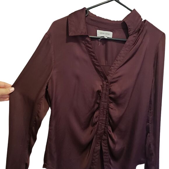 DEAR JHON SAYLOR GATHERED FRONT SHIRT CHERRY MARMALADE WOMENS LONG SELEEVE SZ M - Picture 7 of 9